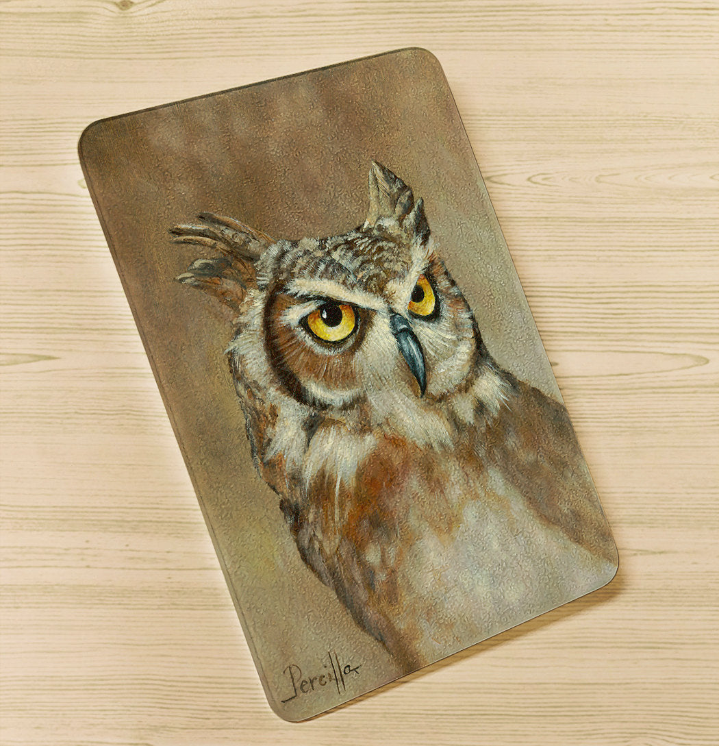 Owl Cutting Board, Vintage Inspired Owl Pattern Invisible to Prey Nocturnal Mimicking Predator, Decorative Tempered Glass Cutting and Serving Board