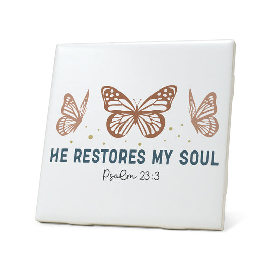 He restores my soul butterfly Graphic Coasters