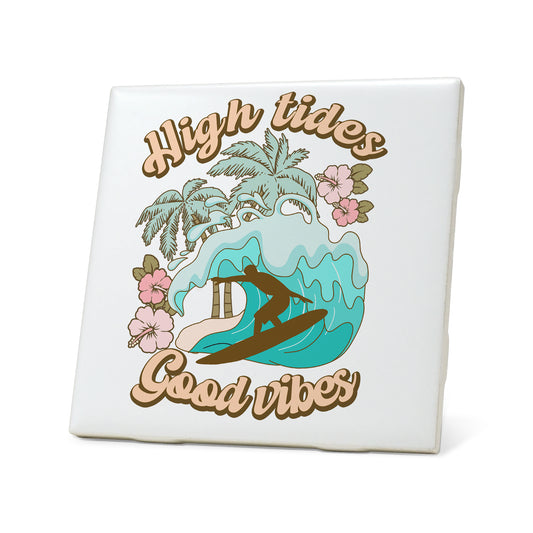 High tides good vibes Graphic Coasters