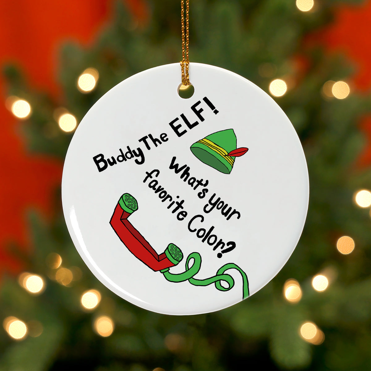 Buddy, The Elf What's Your Favorite Color? Ceramic Christmas Ornament