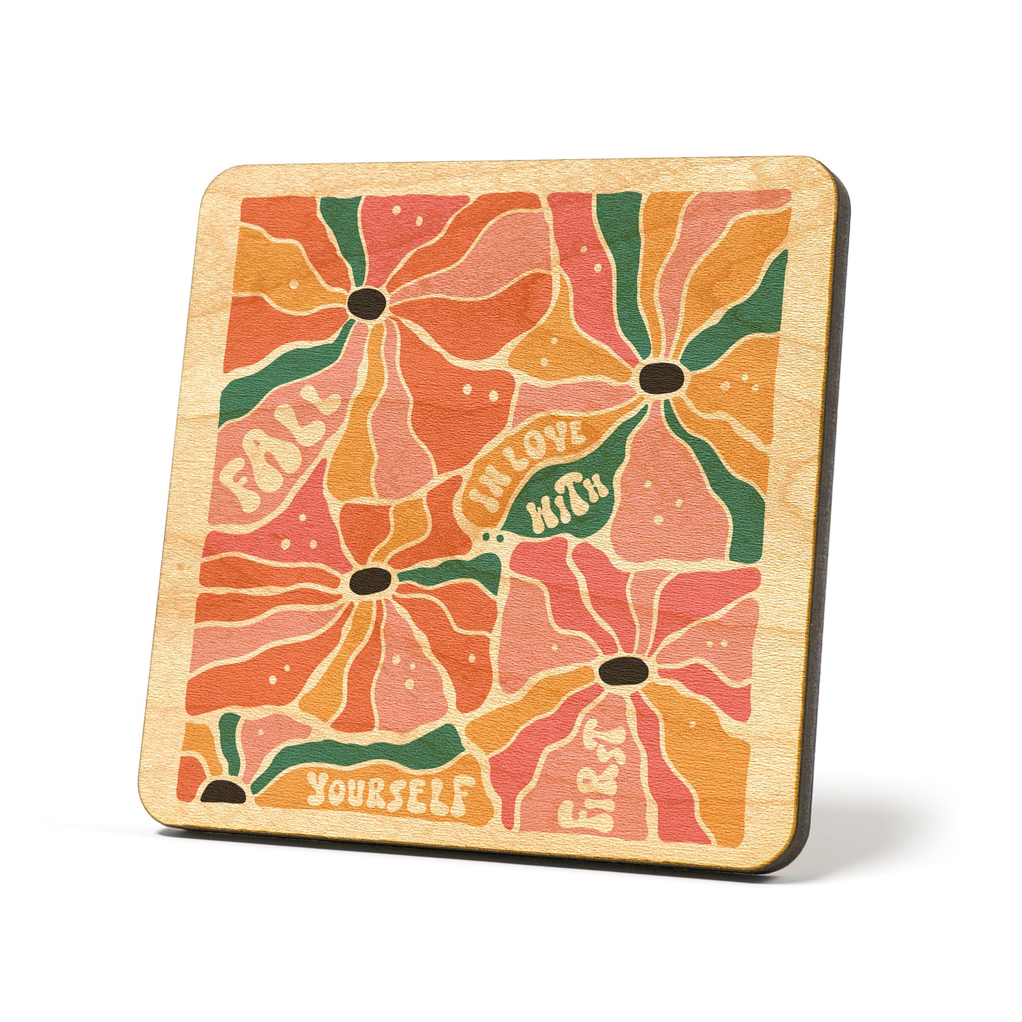 Fall in love with yourself first boho Graphic Coasters