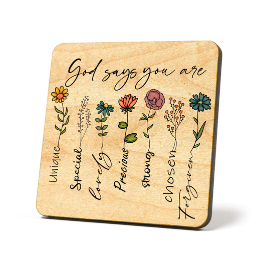 God says you are flower Graphic Coasters