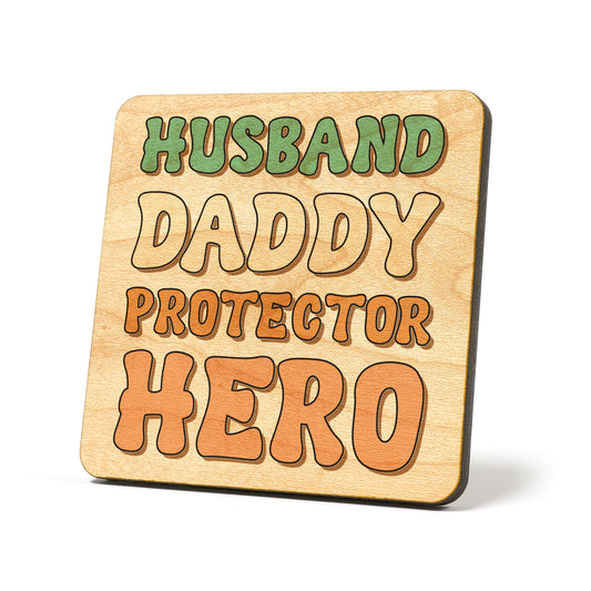 Husband Daddy Protector Hero Graphic Coasters