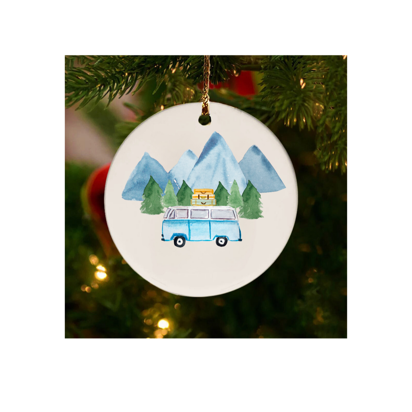 Mountain Getaway Blue Ornament